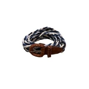 Women's Belt 99266 XL Braided White/Blue Leather F Buckle Total Length 38" 1.5"